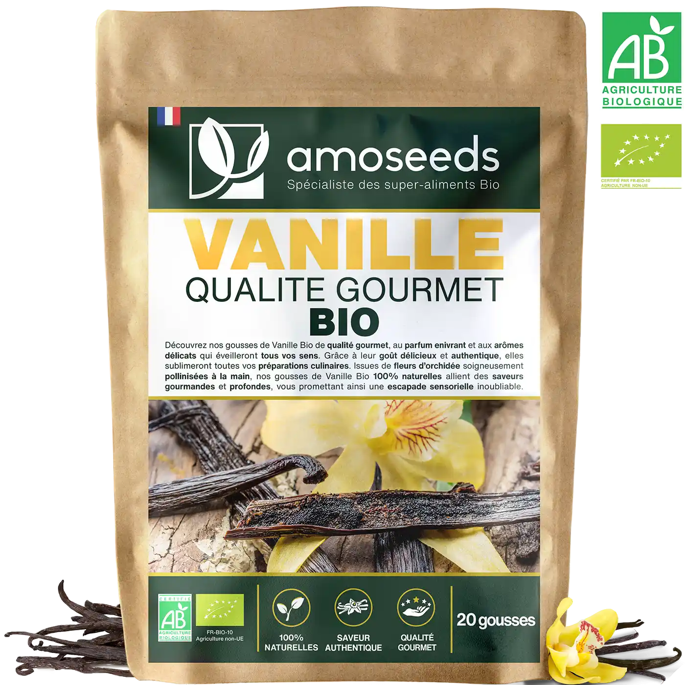 amoseeds-super-aliments-bio-vanille-bio-gourmet-20-gousses-11-15-cm image 1