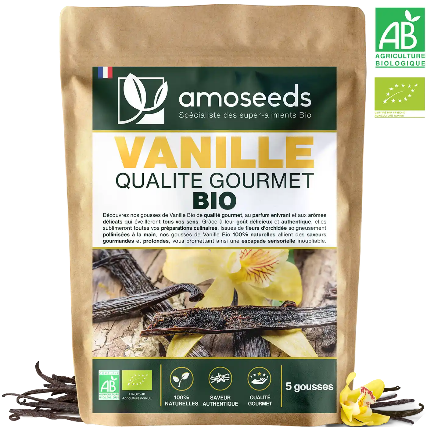 amoseeds-super-aliments-vanille-bio-5-gousses-gourmet image 1