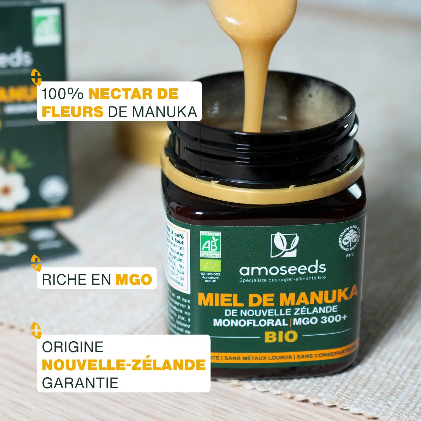 amoseeds-super-aliments-miel-de-manuka-bio-250g-mgo-300 image 2